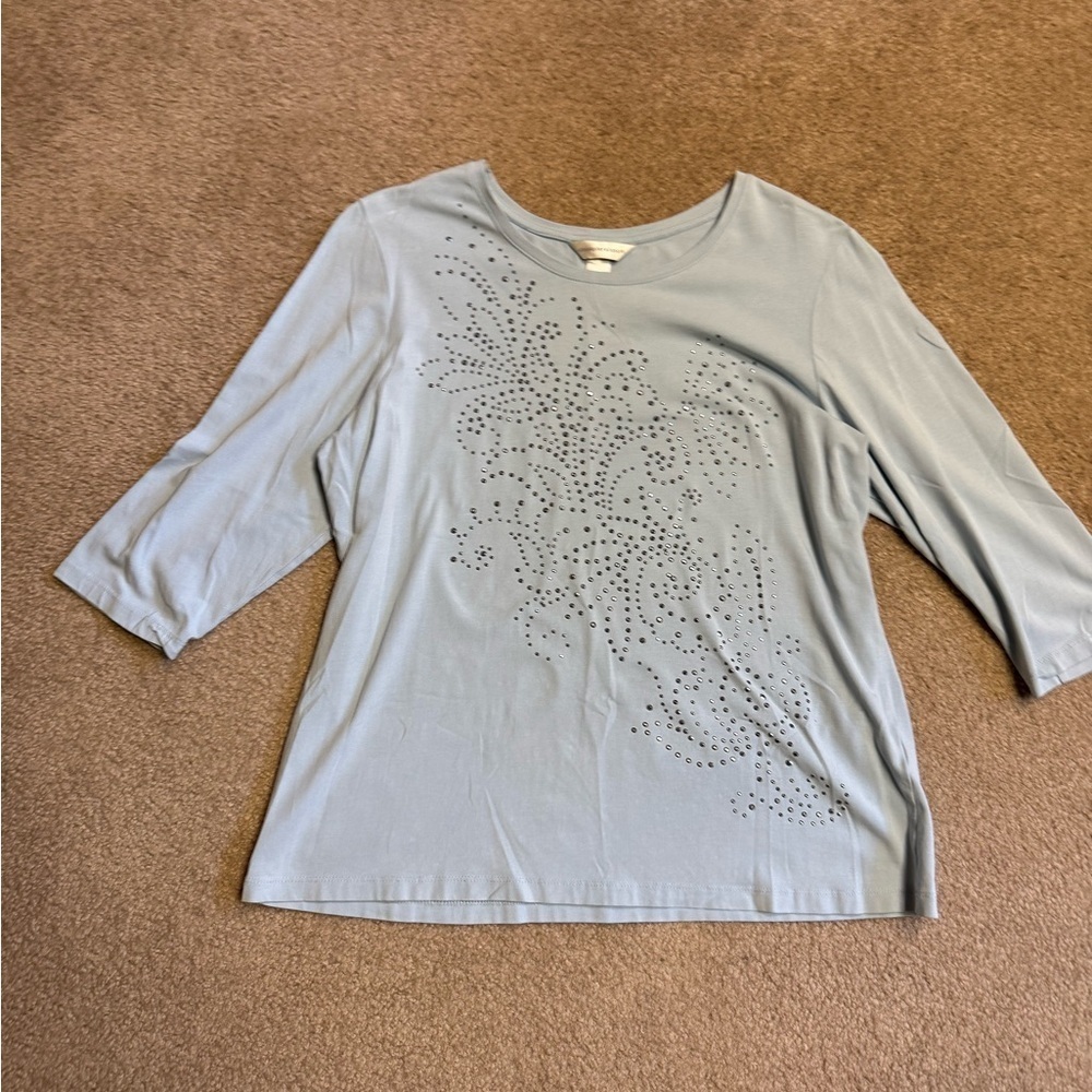 Christopher Banks Light Blue silver embellishments 3/4 sleeve Women's TOP XL